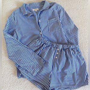 Day dream Blue and White Striped Pajama beachy comfy Set 100% Cotton XL